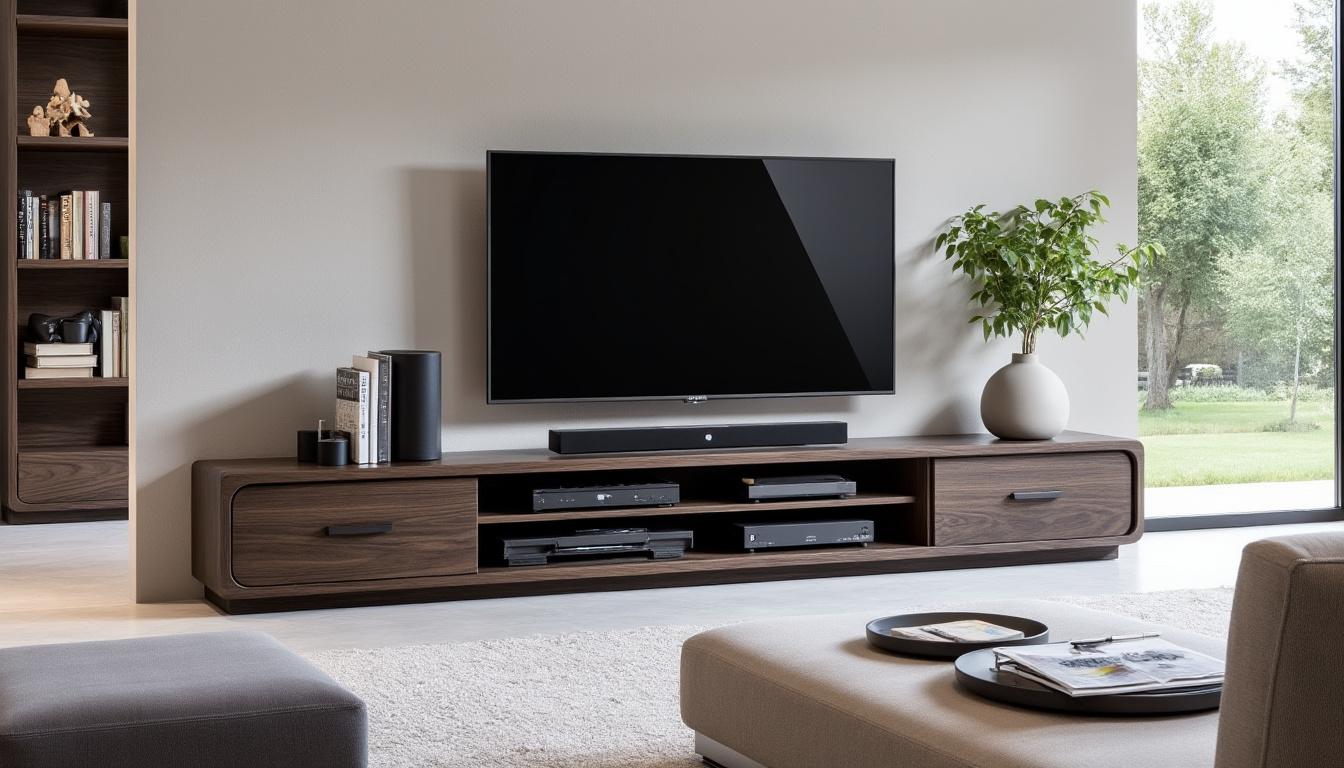 découvrez le meuble tv kikua de 130 cm en blanc brillant, parfaitement conçu pour optimiser l'espace des petites pièces tout en ajoutant une touche moderne et élégante à votre intérieur.