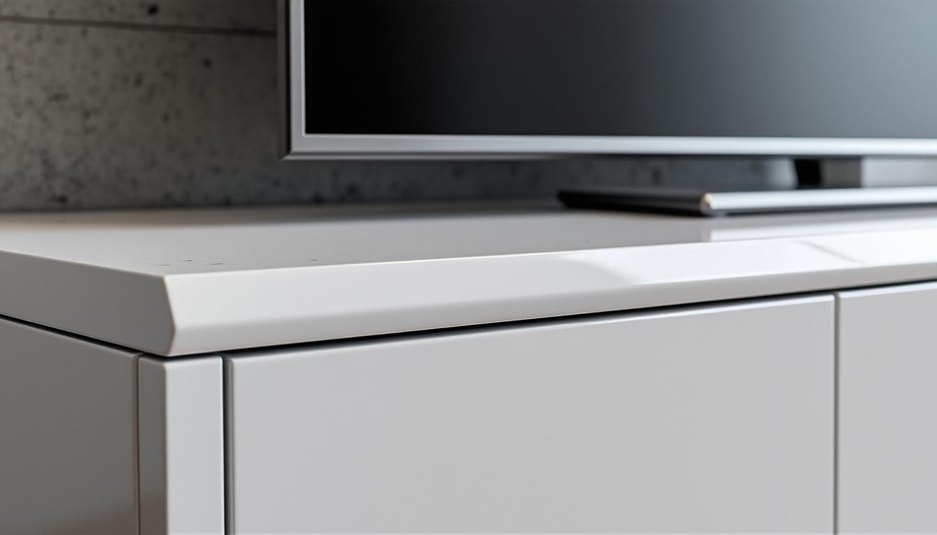 découvrez le meuble tv kikua de 130 cm en blanc brillant, l'ajout parfait pour vos petites pièces. alliant style et fonctionnalité, il optimise votre espace avec élégance tout en offrant un rangement pratique pour votre équipement audiovisuel.