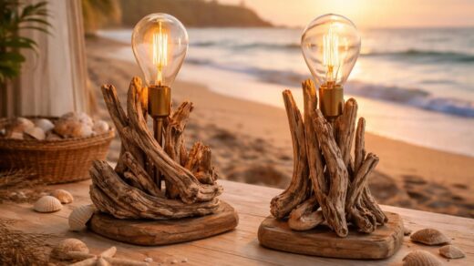 découvrez nos lampes en bois flotté, alliant charme naturel et éclairage doux pour une ambiance authentique et chaleureuse, idéale pour un décor bord de mer.
