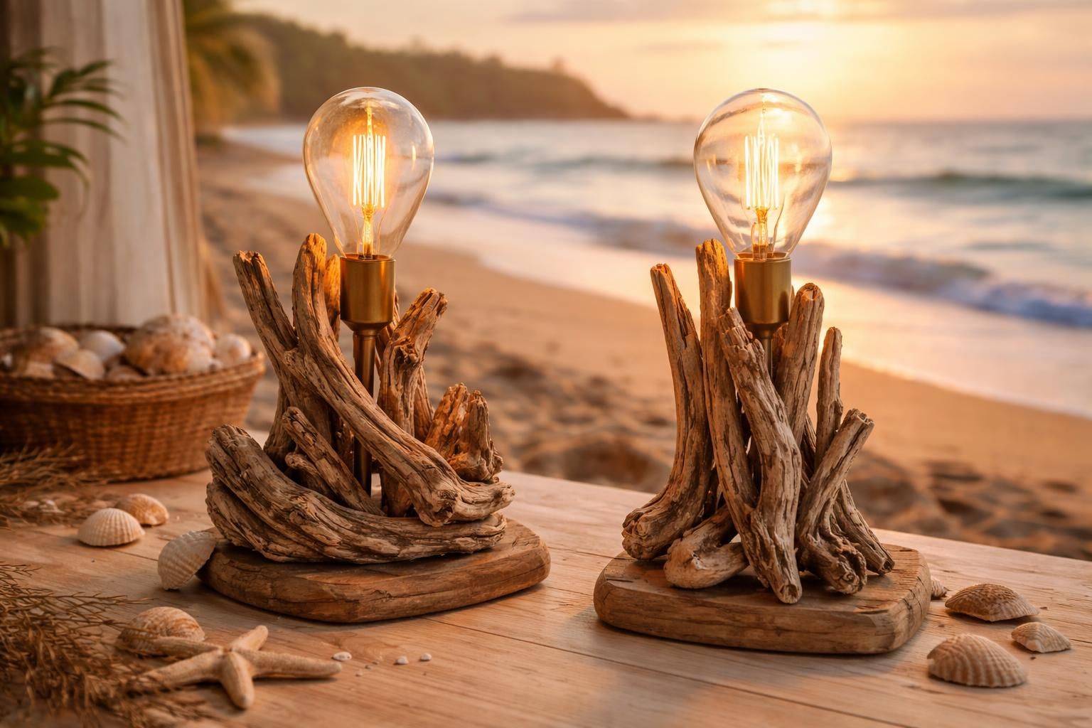 découvrez nos lampes en bois flotté, alliant charme naturel et éclairage doux pour une ambiance authentique et chaleureuse, idéale pour un décor bord de mer.