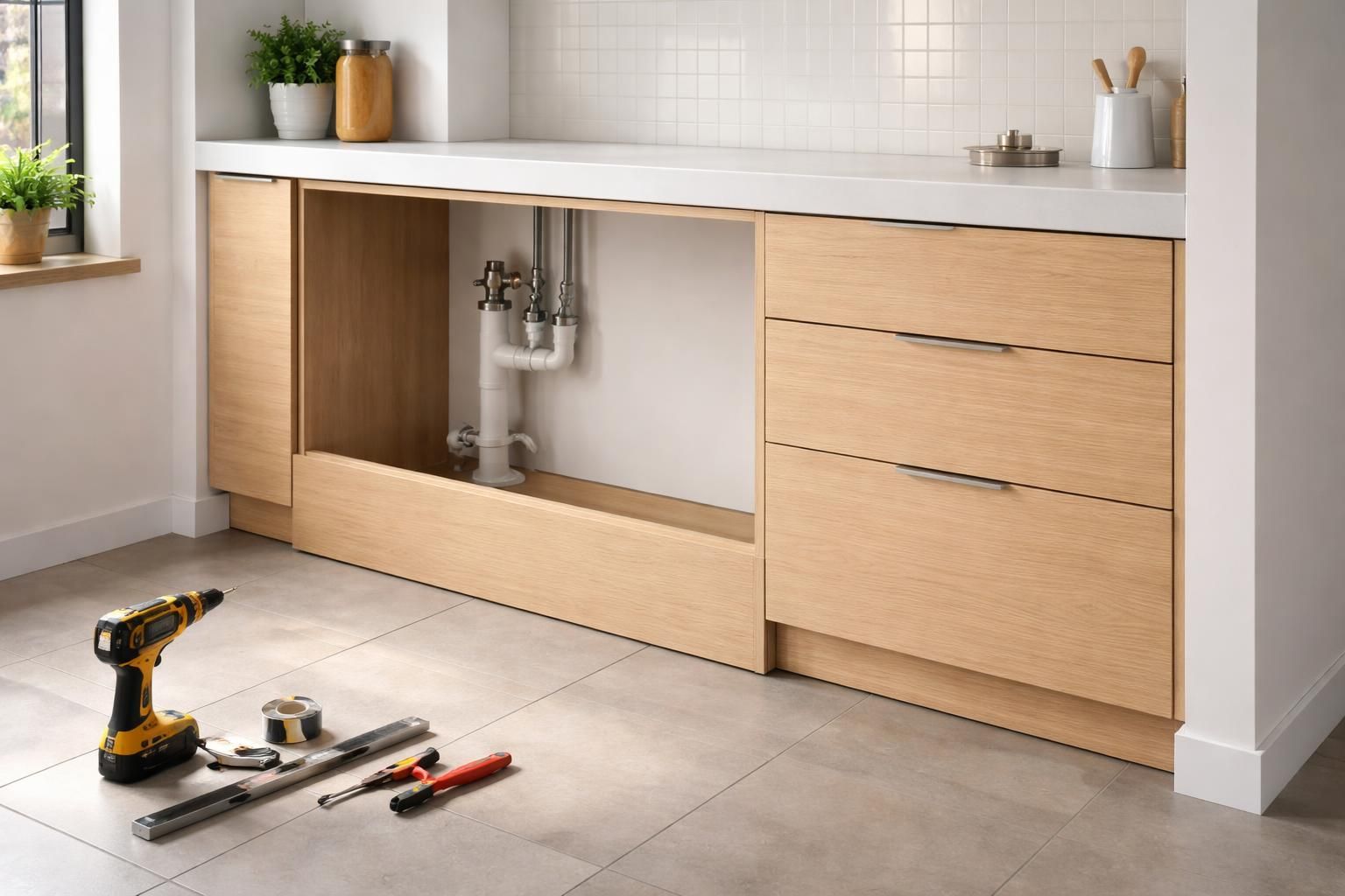 apprenez à poser un meuble bas de cuisine avec coffrage pour dissimuler élégamment les tuyaux, alliant fonctionnalité et esthétique dans votre espace culinaire.
